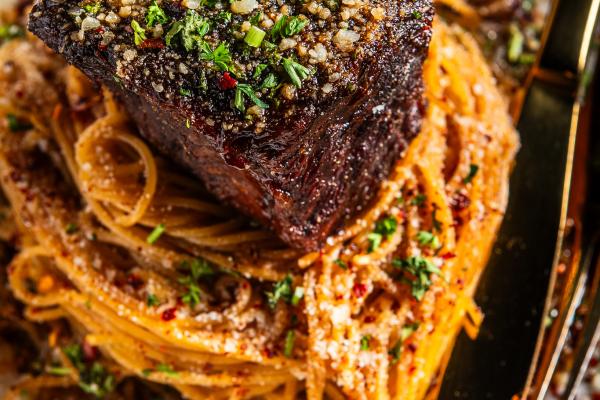Golden Gate Garlic Noodles with Short Rib