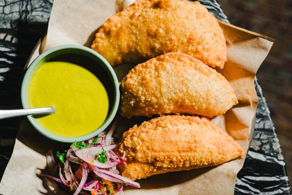 Empanadas de Mariscos, blue crab, Shrimp, Salsa Verde