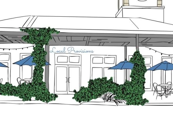 A rendering of our exterior, patio and front door