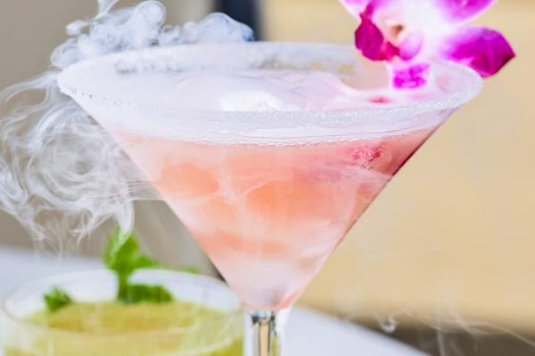 Voila! a sensory tour de force of dry ice smoke, vodka, framboise, fresh lime, pineapple with a dry ice smoking effect