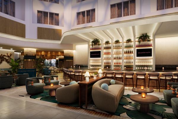 view of lobby lounge and entrance of restaurant