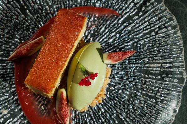 cake dessert with wasabi ice cream