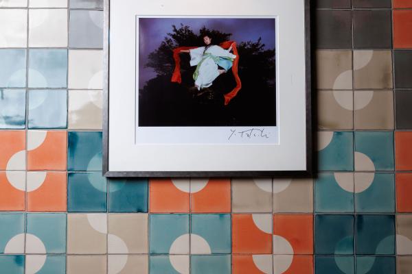 picture of geisha with colorful tiles