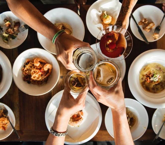 Cheers overhead shot